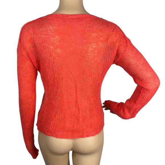 Scotch & Soda Coral Red Loose Knit Lightweight Fuzzy Mohair Cardigan SZ S/M - Picture 8 of 9